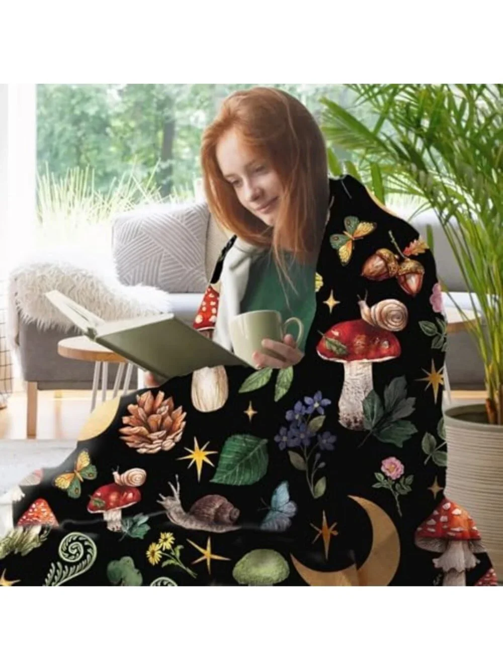 Cozy Mystical Forest Mushroom Flannel Throw Blanket | Fairy Tale Home Decor